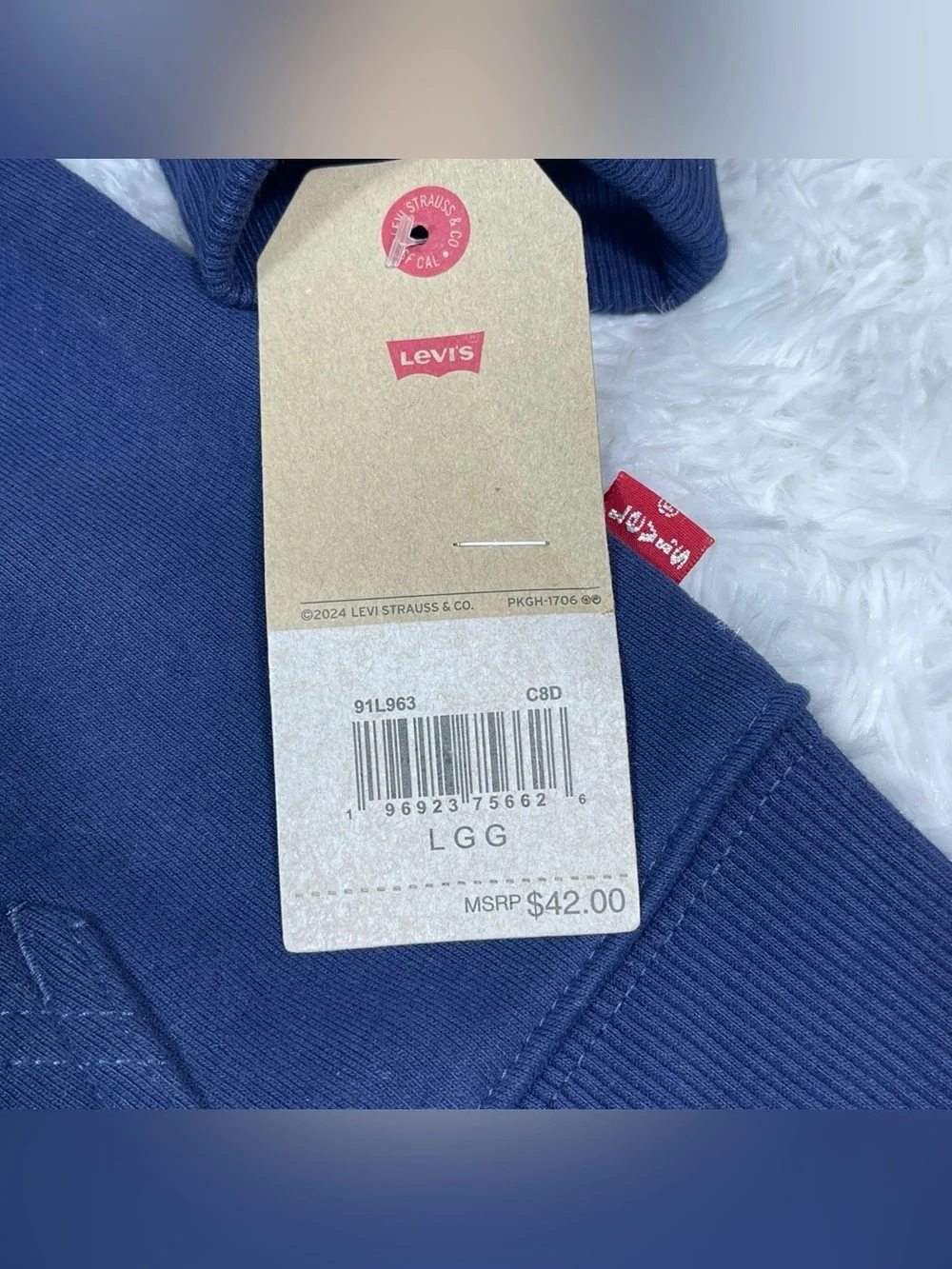 Levi's Kids Navy Hooded Zip Sweatshirt with Sherpa Lining Size LG Brand New